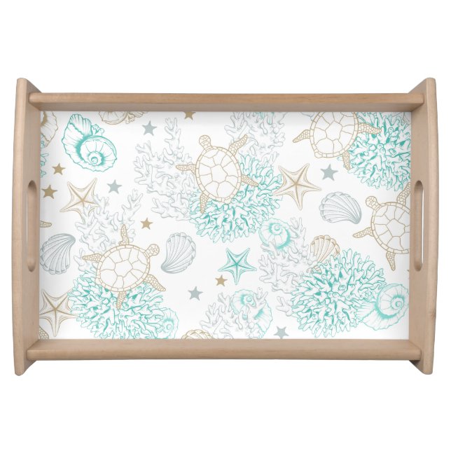 Wooden Serving Tray-Seashells Serving Tray (Front)