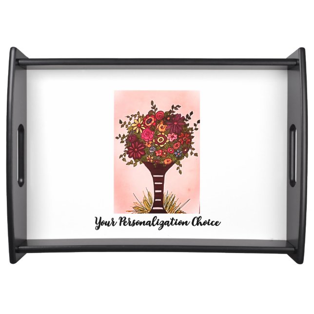 Wooden Serving Tray with a fun Floral Topiary Ball (Front)