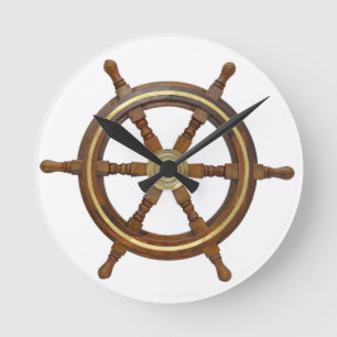 Wooden Ship Steering Wheel Round Clock