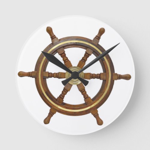 Wooden Ship Steering Wheel Round Clock