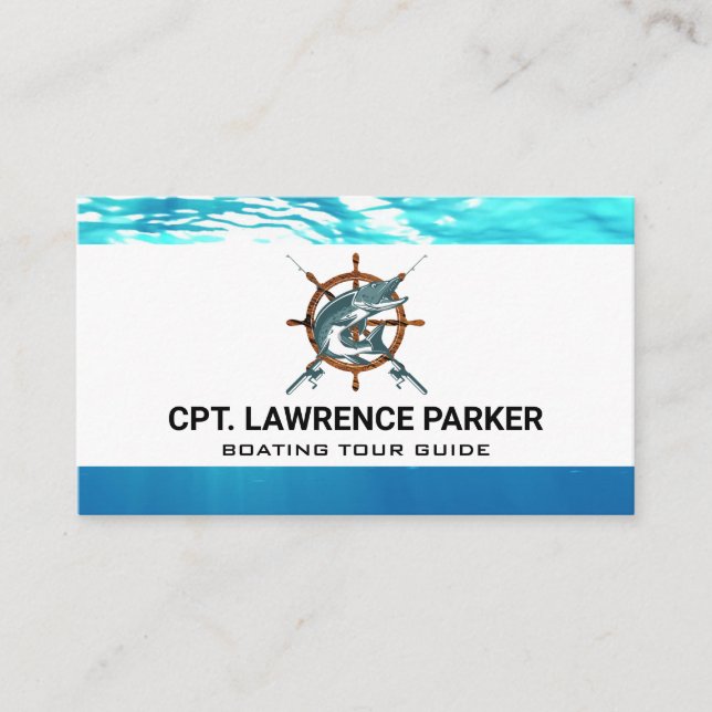 Wooden Ship Wheel | Boating | Fish and Poles Business Card (Front)
