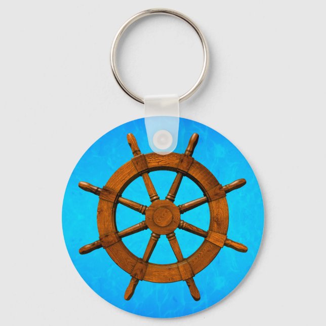Wooden Ship Wheel Keychain (Front)