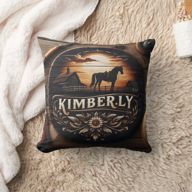 Wooden Sign Displaying Kimberly Country Theme Throw Pillow (Blanket)
