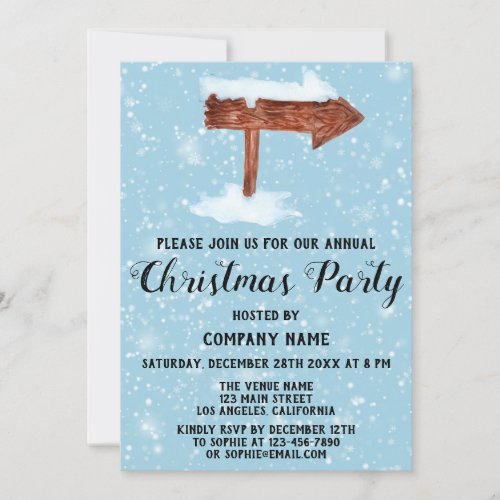 Wooden Sign  Snow Company Holiday Christmas Party Invitation