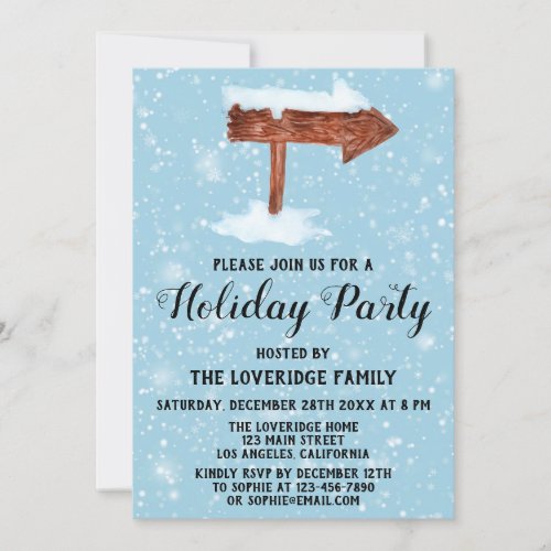 Wooden Sign  White Snow Christmas Holiday Party Invitation