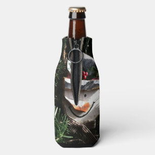 Wooden Snowman Ornament Photography Art Bottle Cooler