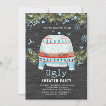 Wooden Snowy Ugly Sweater Christmas Invitation