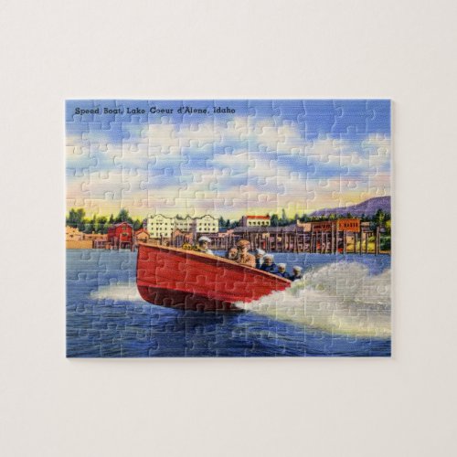 Wooden Speed Boat on Lake Coeur dAlene Idaho Jigsaw Puzzle