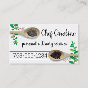 Wooden spoon herbs spices chef catering culinary business card
