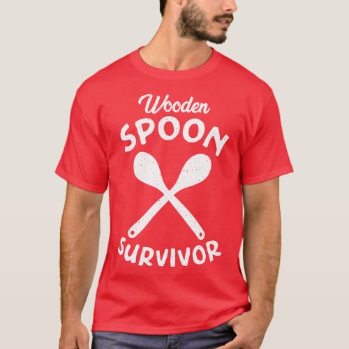Wooden Spoon Survivor Distressed White Text T_Shirt