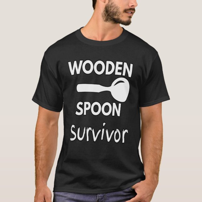 Wooden Spoon Survivor Humor Mens Novelty Sarcastic T-Shirt (Front)