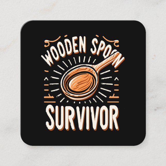 Wooden spoon Survivor Square Business Card (Front)