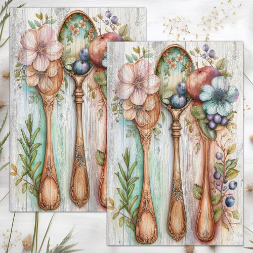 WOODEN SPOONS FLORAL DECOUPAGE TISSUE PAPER