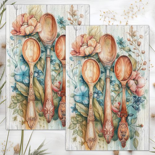 WOODEN SPOONS FLORAL DECOUPAGE TISSUE PAPER