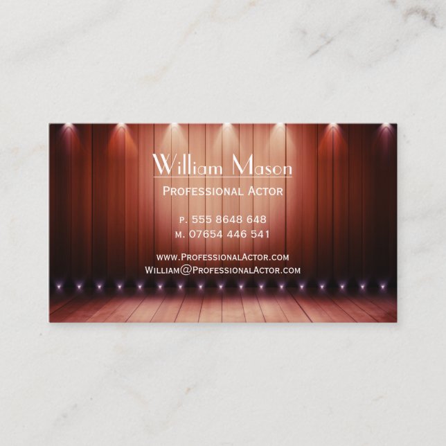 Wooden Spotlight Stage, Actor - Business Card (Front)