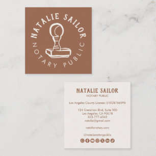 Wooden Stamp Logo Notary Public CUSTOM Social Icon Square Business Card