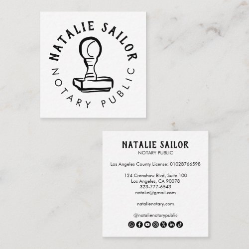 Wooden Stamp Logo Notary Public CUSTOM Social Icon Square Business Card