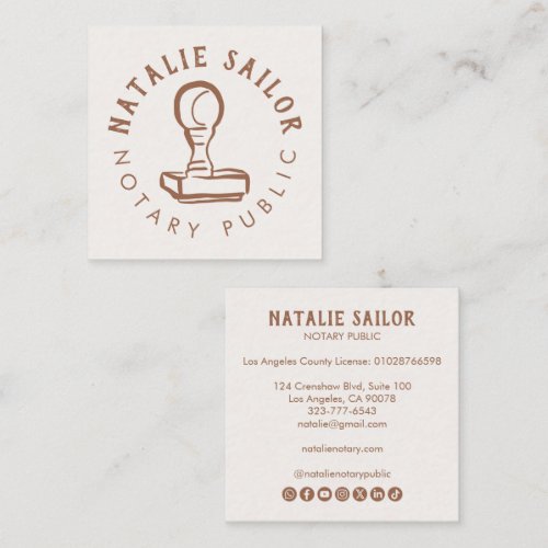 Wooden Stamp Logo Notary Public CUSTOM Social Icon Square Business Card