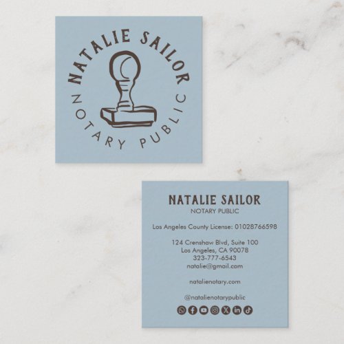 Wooden Stamp Logo Notary Public CUSTOM Social Icon Square Business Card