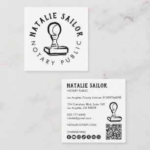 Wooden Stamp Logo Notary Public CUSTOM Socials QR Square Business Card