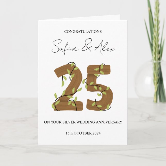 Wooden Style 25th wedding anniversary greeting Card (Front)