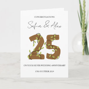 Wooden Style 25th wedding anniversary greeting Card
