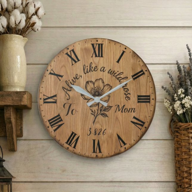 Wooden Style Wild Rose Wall Clock for Mom (Creator Uploaded)