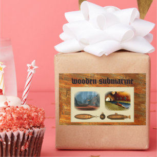 wooden submarine rectangular sticker