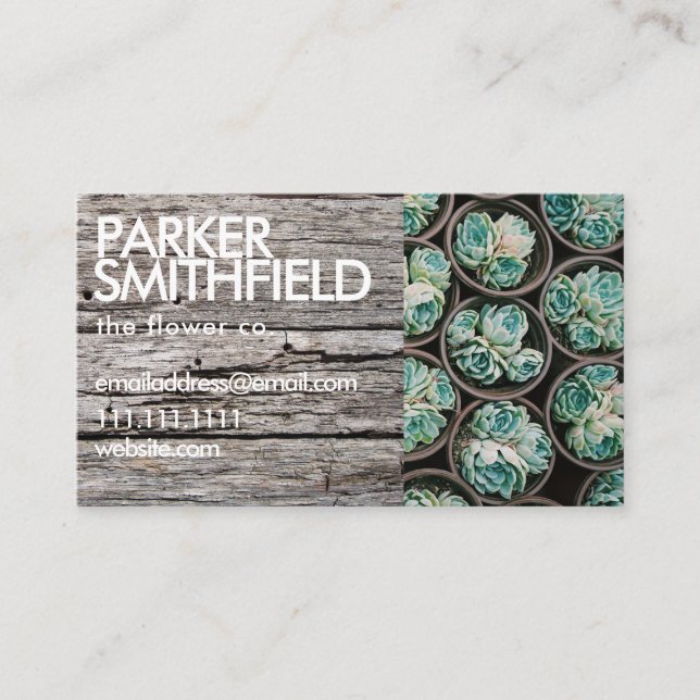 Wooden Succulent Rustic Floral Business Card (Front)