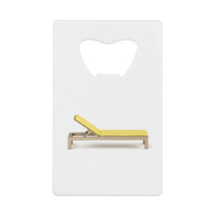 Wooden sun lounger with mattress credit card bottle opener