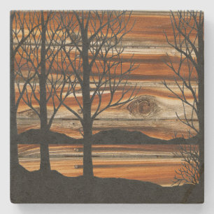 Wooden Sunset Stone Coaster
