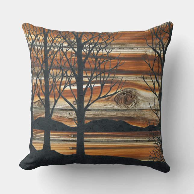 Wooden Sunset Throw Pillow (Front)