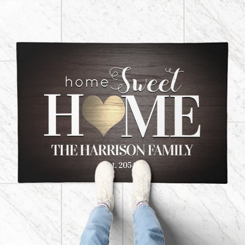 Wooden Sweet Home Family Name Welcome Doormat