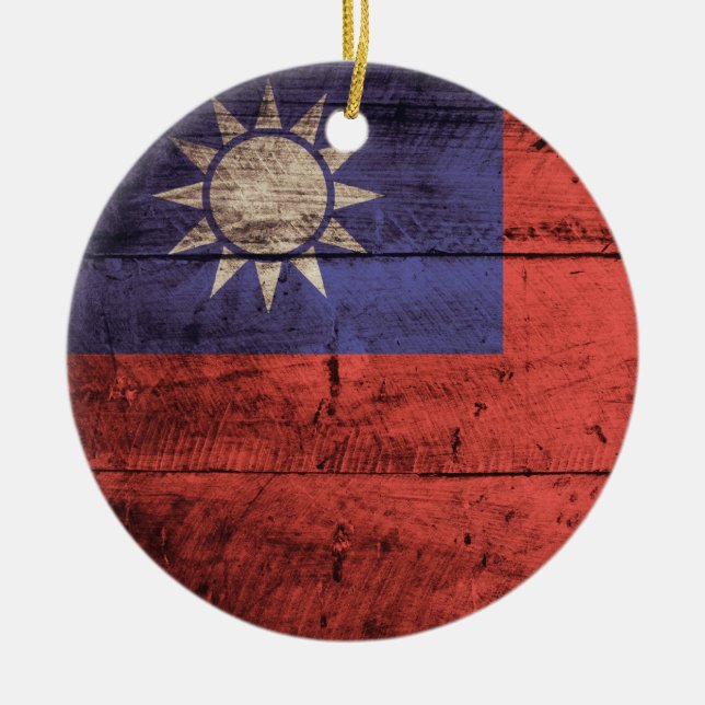 Wooden Taiwan Flag Ceramic Ornament (Front)