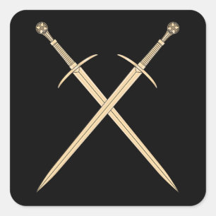 Wooden Templar Sword Isolated On White Background Square Sticker
