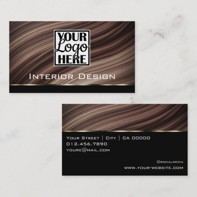 Wooden Texture Boards Wavy Wood Grain Logo Business Card (Front/Back)