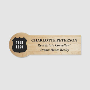 Wooden Texture Custom Realtor or Real Estate Logo Name Tag