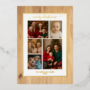 Wooden texture foil family Photo Christmas real Foil Invitation