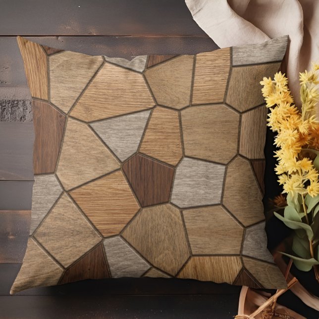 Wooden Texture Mosaic Art Throw Pillow (Creator Uploaded)