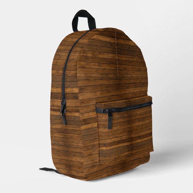 Wooden Texture Printed Backpack (Back Corner Left)