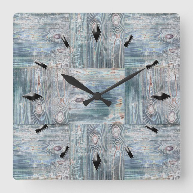 Wooden textured patches elements design natural wo square wall clock (Front)