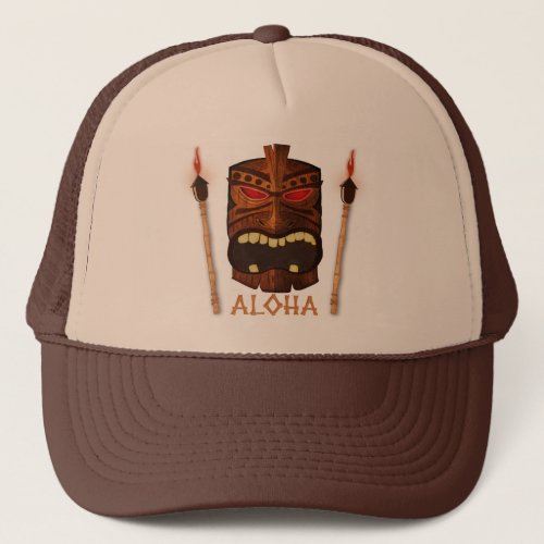 Wooden Tiki Aloha Retro Hawaiian Summer Custom Trucker Hat