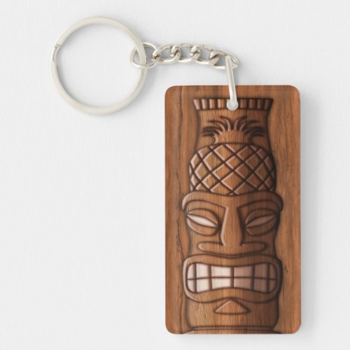 Wooden Tiki Mask Keychain