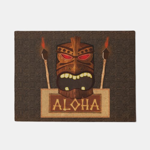 Wooden Tiki Mask Vintage Retro Aloha Hawaiian Doormat