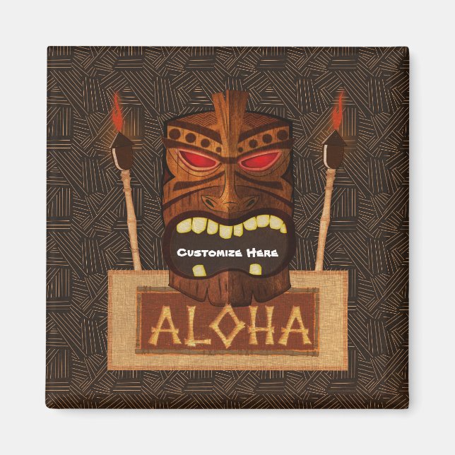 Wooden Tiki Mask Vintage Retro ALOHA Hawaiian Magnet (Front)