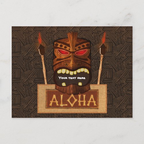 Wooden Tiki Mask Vintage Retro ALOHA Luau Party Invitation Postcard