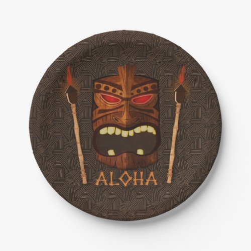 Wooden Tiki Mask Vintage Retro ALOHA Summer Party Paper Plates