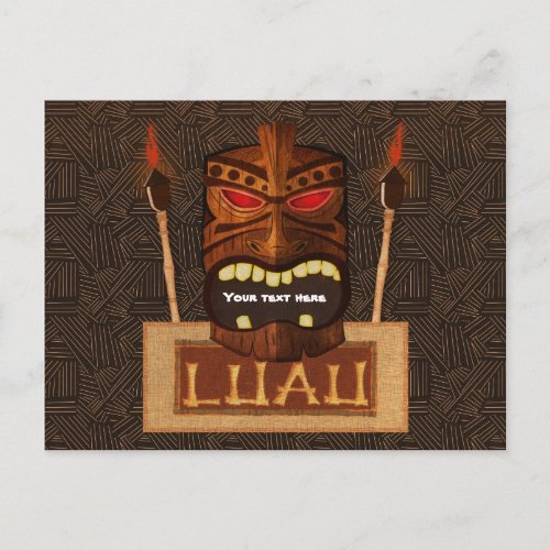 Wooden Tiki Mask Vintage Retro LUAU Aloha Party Invitation Postcard