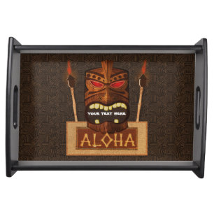 Wooden Tiki Mask Vintage Retro Luau Hawaiian Party Serving Tray