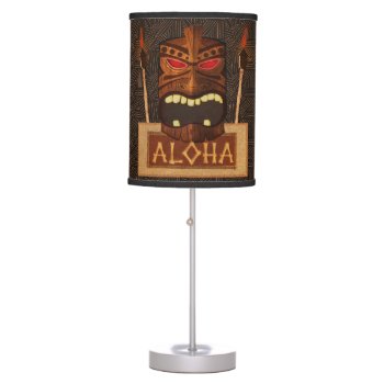 Wooden Tiki Mask Vintage Retro Luau Hawaiian Style Table Lamp by printabledigidesigns at Zazzle